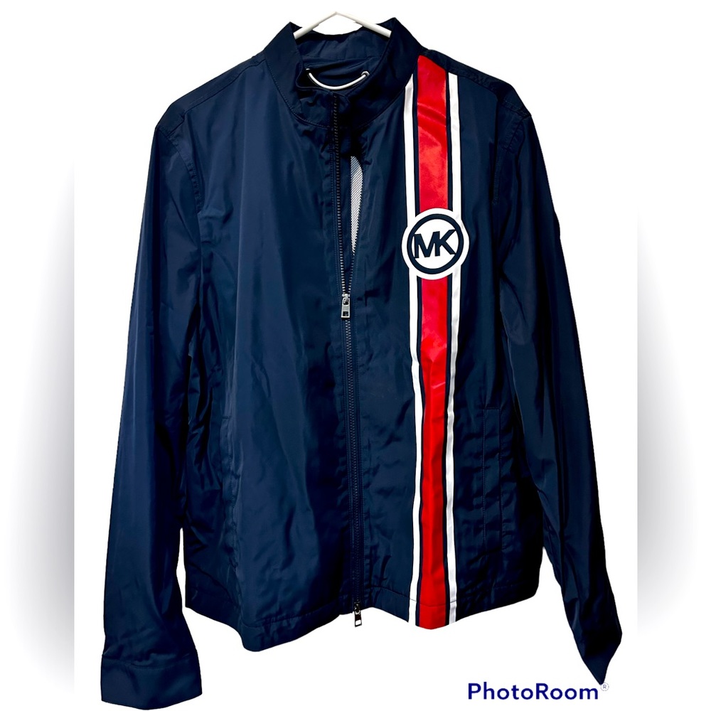 Michael Kors 🏁 Race Style Jacket Navy Blue w/Red & White Stripe in Size Large